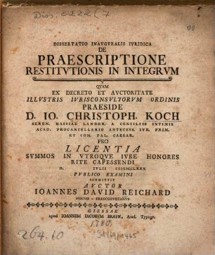Diss. inaug. iur. de praescriptione restitutionis in integrum