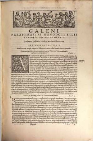 Galeni Opera, 1. Librorum Prima Classis Naturam Corporis Humani, hoc est elementa, temperaturas, ... foetuumq[ue] tractationes, complectens