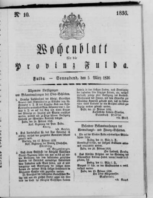 Nr. 10, Ausgabe vom 5. März 1836