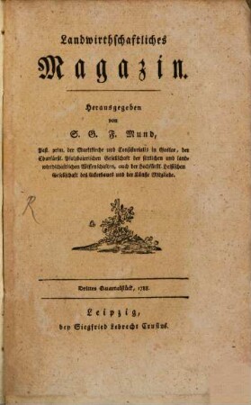 Landwirthschaftliches Magazin, 1,3. 1788