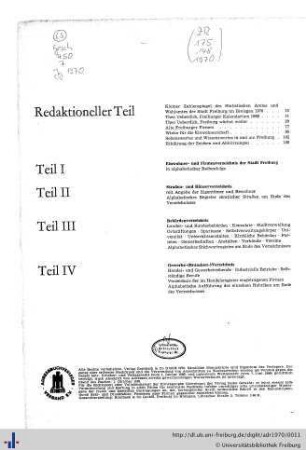 Inhaltsübersicht, Ehrenbürger, Freiburger Kalendarium.