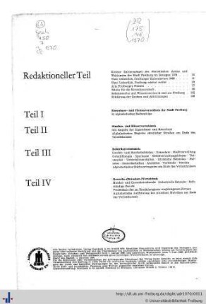 Inhaltsübersicht, Ehrenbürger, Freiburger Kalendarium.