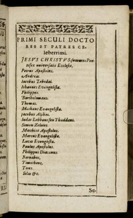 [...] Seculi Doctores Et Patres Celeberrimi.