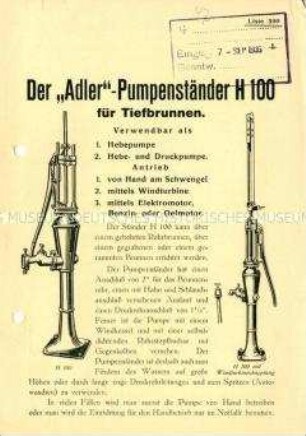 Der "Adler"-Pumpenständer H 100 für Tiefbrunnen. / Liste 300