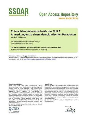 Entmachten Volksentscheide das Volk? Anmerkungen zu einem demokratischen Paradoxon