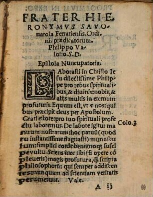 Reverendi Patris Fratris Hieronymi Sauonarolae Ordinis praedicatorum in orationem Dominicam quadruplex expositio