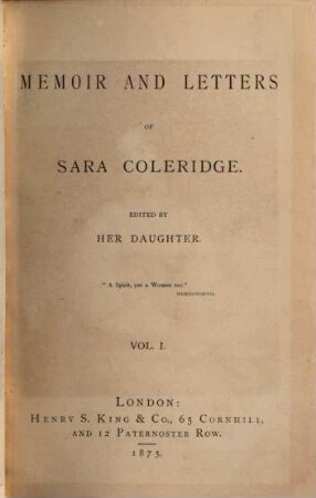 Memoir and letters of Sara Coleridge. 1