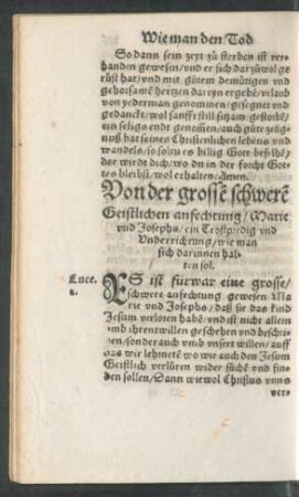 Von der grossen schweren Geistlichen anfechtung/ Marie und Josephs/ ein Trostpredig und Underrichtung ...