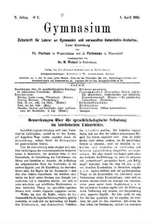 Bemerkungen über die sprachlich-logische Schulung im lateinischen Unterrichte