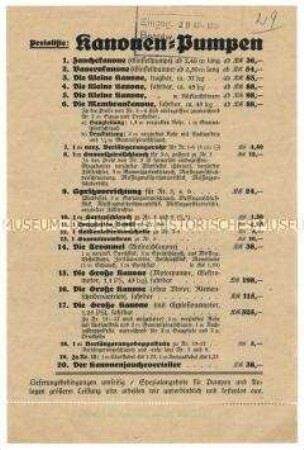 Preisliste über Jauchepumpen