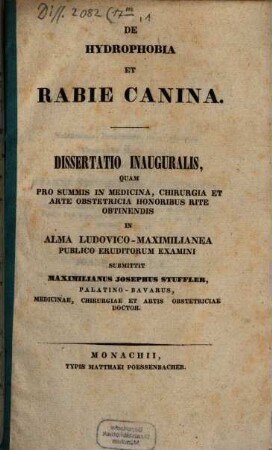 De hydrophobia et rabie canina : Dissertatio inauguralis. [1], Cap. I - III