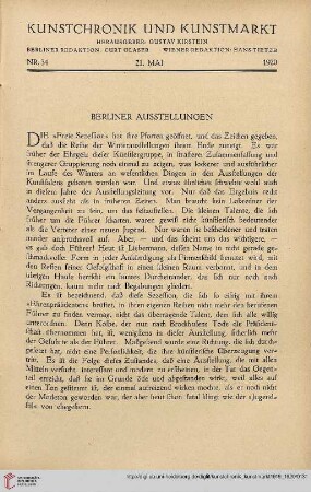 Neue Folge 31 = Jahrgang 55: Berliner Ausstellungen