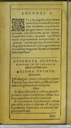 Axiomata Proportionum in Trangulis planis existentium. Axioma Primum planorum