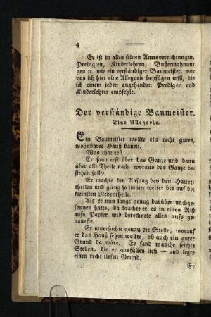 Der verstaendige Baumeister: Eine Allegorie
