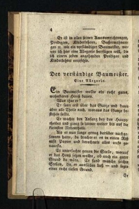 Der verstaendige Baumeister: Eine Allegorie