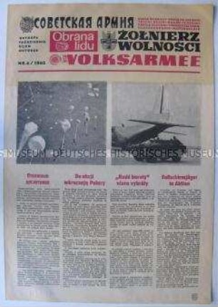 Mehrsprachige Manöverausgabe der Wochenzeitung der NVA "Volksarmee" zum Manöver "Oktobersturm" 1965