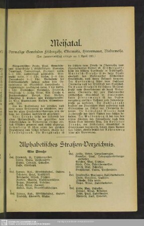 Häuserbuch : Alphabetisches Straßen-Verzeichnis