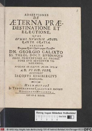 Adsertiones De Aeterna Praedestinatione Et Electione