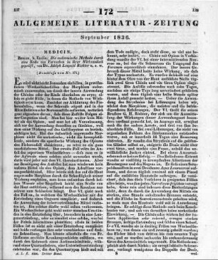 Richter, A. L.: Die endermische Methode, durch eine Reihe von Versuchen in ihrer Wirksamkeit geprüft. Berlin: Enslin 1835 (Beschluss der im vorigen Stück abgebrochenen Rezension)
