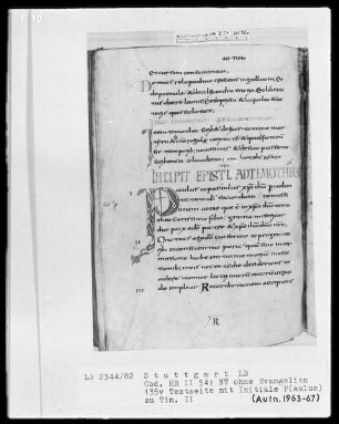 Bibliorum pars finalis, Pauli epistolae, Actus apostolorum, Epistolae canonicae, Apocalypsis — Initiale P(aulus), Folio 135verso