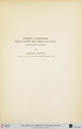 Augusto Mancini: Spirito e caratteri dello studio del greco in Italia (lineamenti storici)