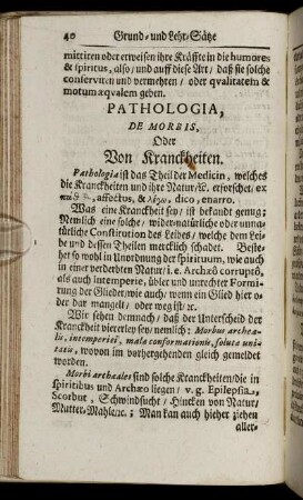 Pathologia, De Morbis, Oder Von Kranckheiten.