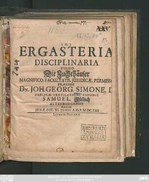 Ergasteria Disciplinaria Vulgo Die Zuchthäuser
