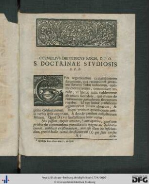 Cornelius Dietericus Koch, D. P. O. S. Doctrinae Studiosis S. P. D.