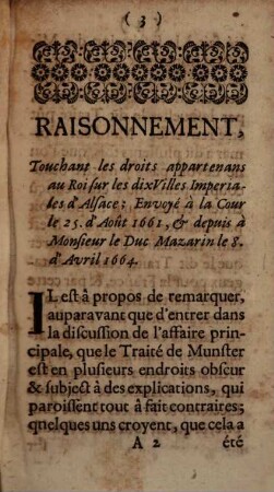 Raisonnement de Mr. de Gravel Plenipotentiaire du Roy Très-Chretien sur l'affaire d'Alsace