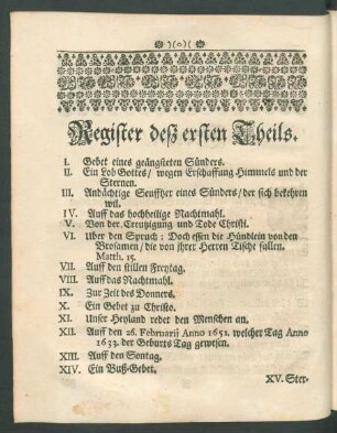 Register desz ersten Theils.
