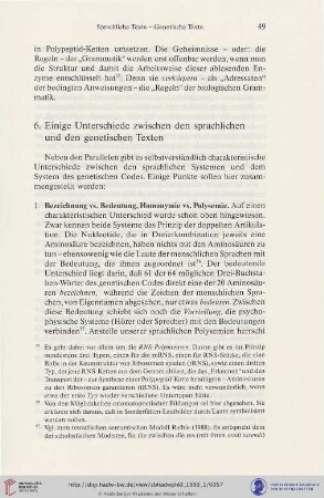 6. Einige Unterschiede zwischen den sprachlichen und den genetischen Texten