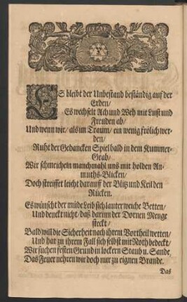 Es bleibt der Unbestand beständig auf der Erden/ [...]