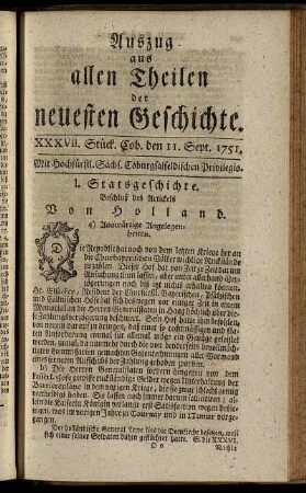 XXXVII. Stück. Cob. den 11. Sept. 1751.