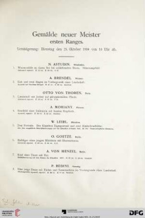 Gemälde neuer Meister ersten Ranges (Nr. 1-154)
