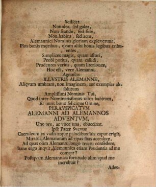 Avspicivm Boni Adventvs, Cvm Perillvstris Et Excellentissimvs, Dominvs Joh. Aegidivs Alemannvs ... Bvdissam ... In Ipsis Procervm Comitiis, A. MDCCX. VII. Ante Cal. Septembr. Mandatis Regiis Instrvctvs, Svbintraret: Patria Omnis ... Gratvlari Volvit, Debvit