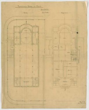 Thiersch, August ; Zürich (Schweiz); Kath. - Apostolische Kirche, Projekt - Grundriss, Grundriss EG