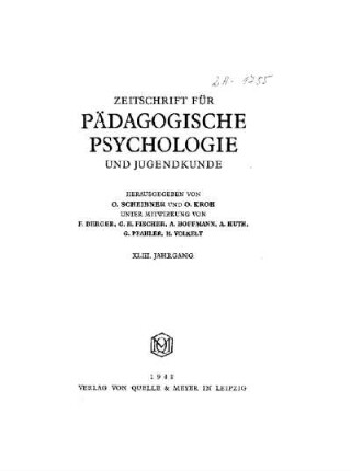 43: Zeitschrift für pädagogische Psychologie und Jugendkunde - 43.1942