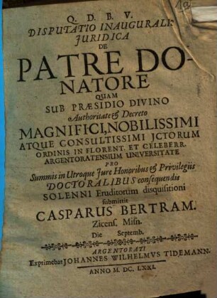 Disp. inaug. iur. de patre donatore