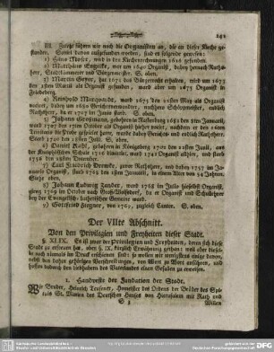 Der VIIte Abschnitt. Von den Privilegien und Freyheiten dieser Stadt