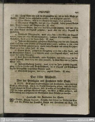 Der VIIte Abschnitt. Von den Privilegien und Freyheiten dieser Stadt