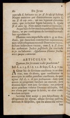 60-70, Articulus V. Agitur hic de servitute constituta in re alterius, ...
