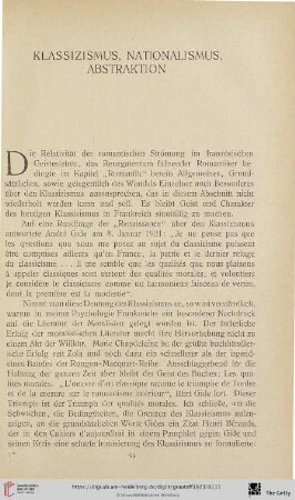 Klassizismus, Nationalismus, Abstraktion