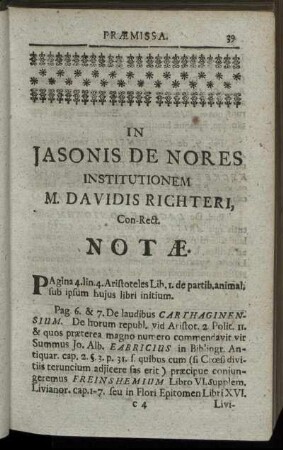 In Jasonis De Nores Institutionem M. Davidis Richteri, Con-Rect. Notæ.