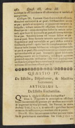Quaestio IV. De Effectu, Dispositione, & Ministro Sacramenti.