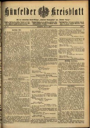 Ausgabe vom Samstag, den 13. April 1912.