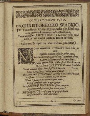 Consultissimo Viro, Dn. Christophoro Wackio [...]