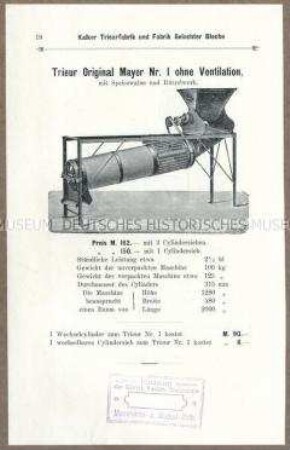 Trieur mit Speisewalze und Rüttelwerk Nr.I ohne Ventilation