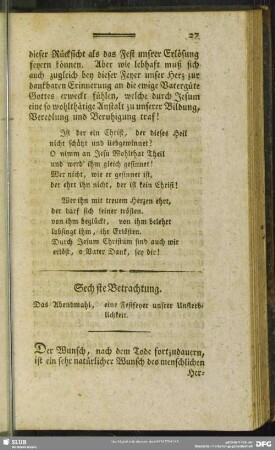 Sechste Betrachtung. Das Abendmahl, eine Festfeyer unsrer Unsterblichkeit