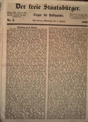 Der freie Staatsbürger : Organ der Volksparthei. 1850,1.Jan.-11.Apr.