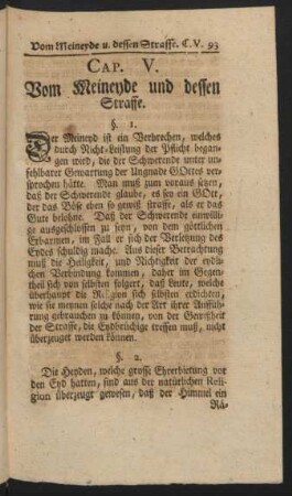 Cap. V. Vom Meineyde und dessen Straffe